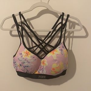 PINK VS floral padded sport bra, Size L